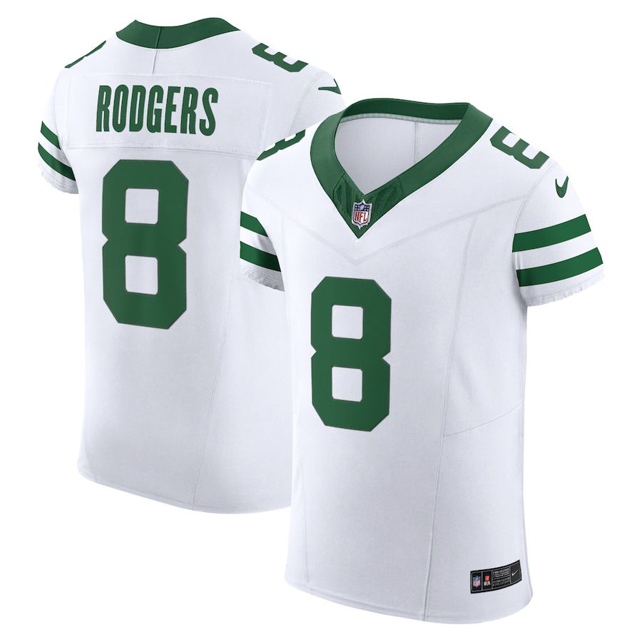 Men New York Jets 8 Aaron Rodgers Nike Legacy White Vapor F.U.S.E. Elite NFL Jersey